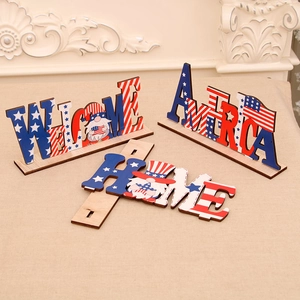 Décoration de Table en Bois Jour de l'Indépendance 4 Juillet Étoiles et Rayures Drapeau Américain America Home Welcome Gnome Ornement Patriotique