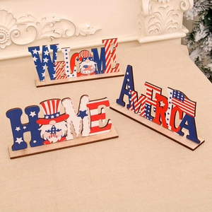 Lot de 3 décorations de table en bois pour l'Indépendance avec motifs drapeau USA