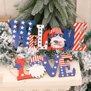 Plaques de porte patriotiques Welcome et Love en bois avec motifs de gnomes et drapeaux