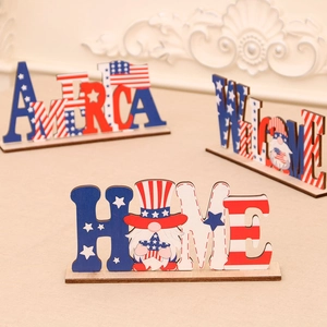 Décoration de table en bois pour fête nationale américaine avec nains et motifs USA