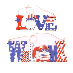 Panneaux de porte patriotiques en bois Love et Welcome avec motif de gnome USA