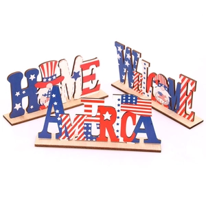 Décoration 3 pièces en bois fête de l'Indépendance USA avec gnomes et étoiles maison