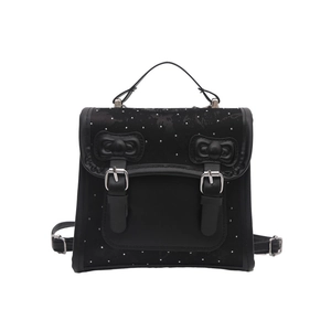 Sac à dos vintage en cuir noir avec rabat scintillant et détails de nœuds élégants