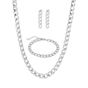 Parure de bijoux en acier inoxydable avec collier, bracelet et boucles d'oreilles punk