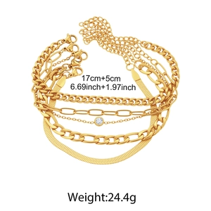 Ensemble de bracelets dorés à plusieurs rangs avec chaîne serpent et dimensions 17cm+5cm
