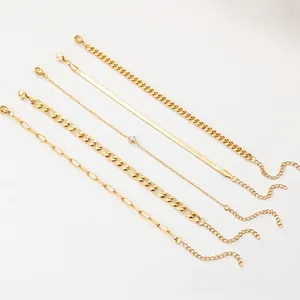 Ensemble de bracelets minimalistes en acier inoxydable doré avec chaîne trombone et zircon
