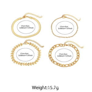 Set of four gold-plated stainless steel bracelets featuring snake and wheat chain designs