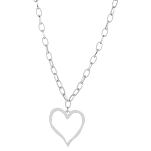 Collier moderne en argent avec pendentif cœur ajouré irrégulier et chaîne à maillons