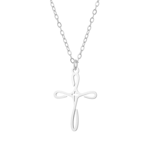 Collier croix minimaliste en acier inoxydable argenté avec pendentif boucle infini