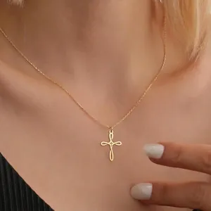 Collier Pendentif Croix Acier Inoxydable Minimaliste Design Infini Bijoux Religieux Pour Femmes Cadeau Délicat
