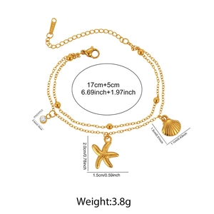 Detailed specs of double-layer stainless steel starfish bracelet with zircon charms