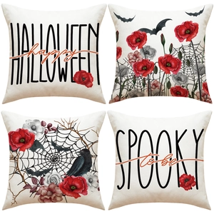 Halloween Gothique Housses De Coussin Lin Taie Oreiller Fleur Toile Araignée Corbeau Chauve Souris Décoration Maison Fête