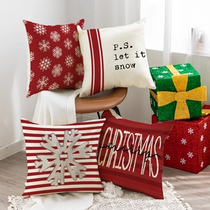 Set of 4 Christmas throw pillow covers with snowflake and letter patterns for home decor