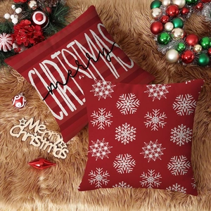 Christmas snowflake pillow covers set with merry christmas text on plush background