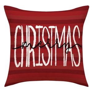 Red striped square Christmas pillowcase with white Merry Christmas lettering for sofa decor