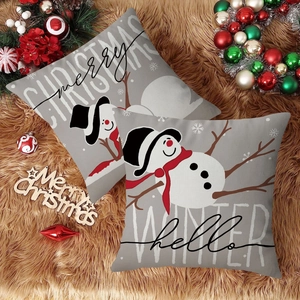 Dos fundas de cojín de lino navideñas con estampado de muñeco de nieve y decoración