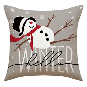 Funda de cojín navideño de lino con muñeco de nieve y estampado Winter para el sofá