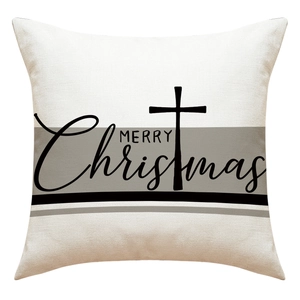 Federa per cuscino natalizio in lino con blocco grigio e scritta Merry Christmas
