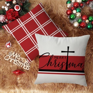 Set di fodere per cuscini natalizi con quadri rossi e scritte Merry Christmas decor