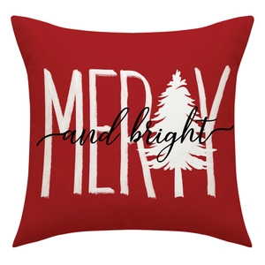Federa natalizia rossa con scritta Merry and Bright e motivo albero bianco