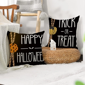 Halloween decorative pillow covers set of 2 with pumpkin prints and festive typography