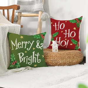 2er Set Weihnachts-Kissenbezüge mit Merry & Bright und Ho Ho Ho Festdrucken