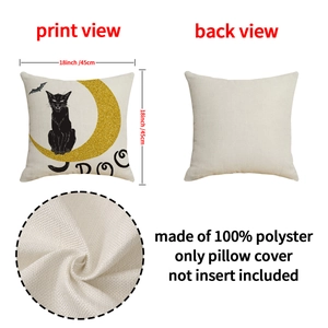 Halloween pillow case featuring a black cat on a glittery moon with Boo typography
