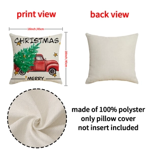 Weihnachts-Kissenbezug mit rotem Truck und Tannenbaum-Druck, Leinenoptik Stoff, 45x45 cm