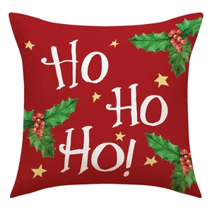 Roter Weihnachts-Kissenbezug mit Ho Ho Ho Aufdruck, Stechpalmenblättern und Beeren