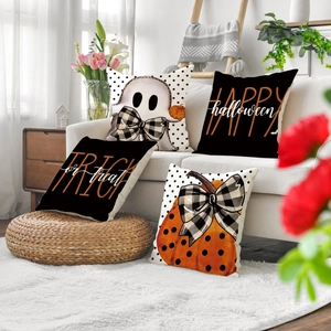 Set of 4 Halloween pumpkin and ghost linen pillow covers for holiday home decoration
