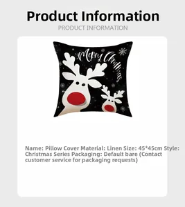 Housse de coussin Noël en lin 45x45cm avec motif de renne et texte Merry Christmas