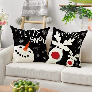 Housses de coussin de Noël modernes avec motifs renne et bonhomme de neige pour canapé