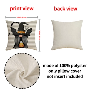 Halloween gnome wizard pillow cover made of linen-textured 18x18 inch polyester fabric