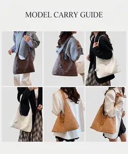 Detailed views of large vintage tote bags in dark coffee, cream, and khaki matte leather