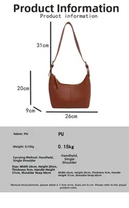 Detailed size specifications and dimensions for the brown lychee pattern hobo shoulder bag