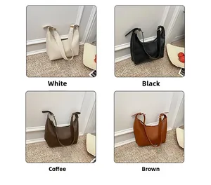 Detail showing vintage shoulder bags in white, black, coffee, and brown leather options