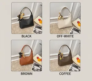 Hobo bags in four colors with lychee texture and silk scarf detail on handles
