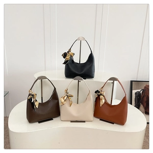 Litchi pattern faux leather hobo bags in four colors with decorative silk scarves