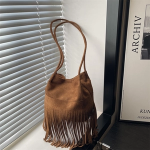 Sac À Épaule Franges Daim Seau Bandoulière Rétro Bohème Style Pour Femme Usage Quotidien