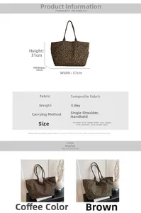 Detailed size chart and specifications for the large leopard print tote bag dimensions