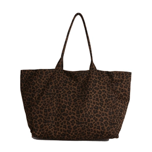 Versatile leopard print tote bag with long shoulder straps for autumn and winter style
