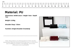 Detailed spec view of the minimalist PU leather shoulder bag in five various colors