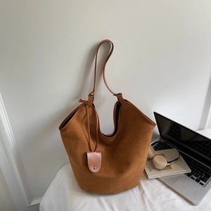 Large Capacity Suede Look PU Leather Tote Bag For Women Minimalist Solid Color Shoulder Bag With Pouch Commuting Hobo Bag