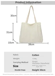 Detailed size guide for this white pleated tote bag showing precise dimensions and strap length