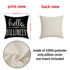 Halloween pumpkin throw pillow cover featuring Hello Halloween text and spider web patterns