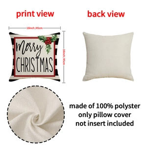 Merry Christmas linen-textured pillowcase with holly berry print and striped edge