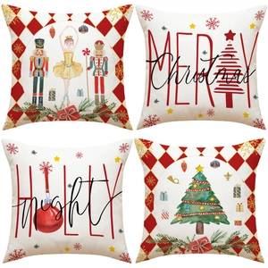 Christmas Nutcracker Ballet Dancer Throw Pillow Cover Polyester Linen Look Harlequin Decorative Cushion Case For Sofa