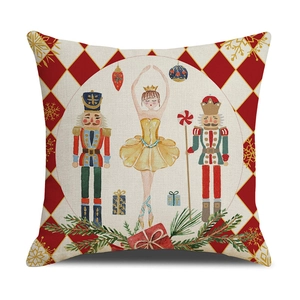 Detail of Christmas Nutcracker and ballerina print on textured linen pillowcase fabric