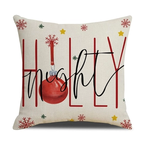 Christmas HOLLY night print pillowcase in square linen fabric for home holiday decor