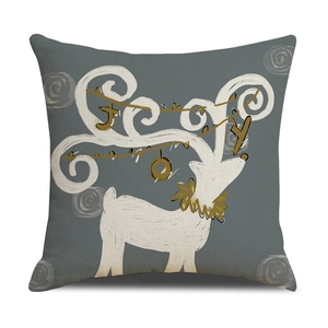 Weihnachts-Kissenbezug in Dunkelgrau mit Rentier-Motiv und JOY-Buchstaben-Design